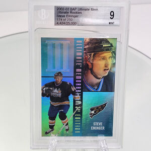 2002-03 Be A Player Ultimate Memorabilia Rookies Steve Eminger GRADED 9
